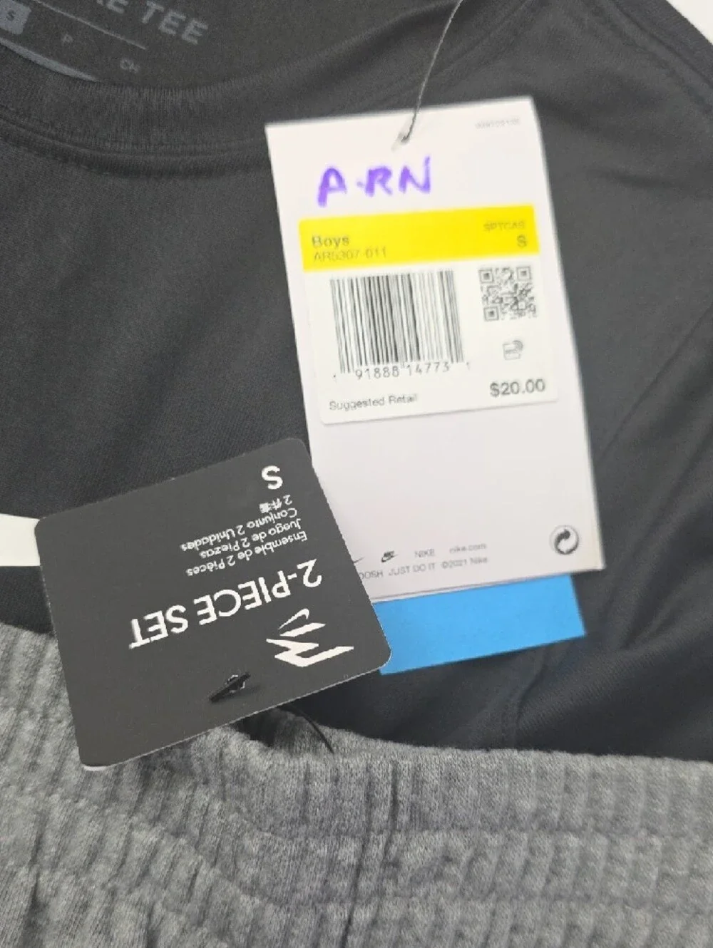 Nike Black Tee with Gray Shorts and Blue Logo Accent - Picture 4 of 4
